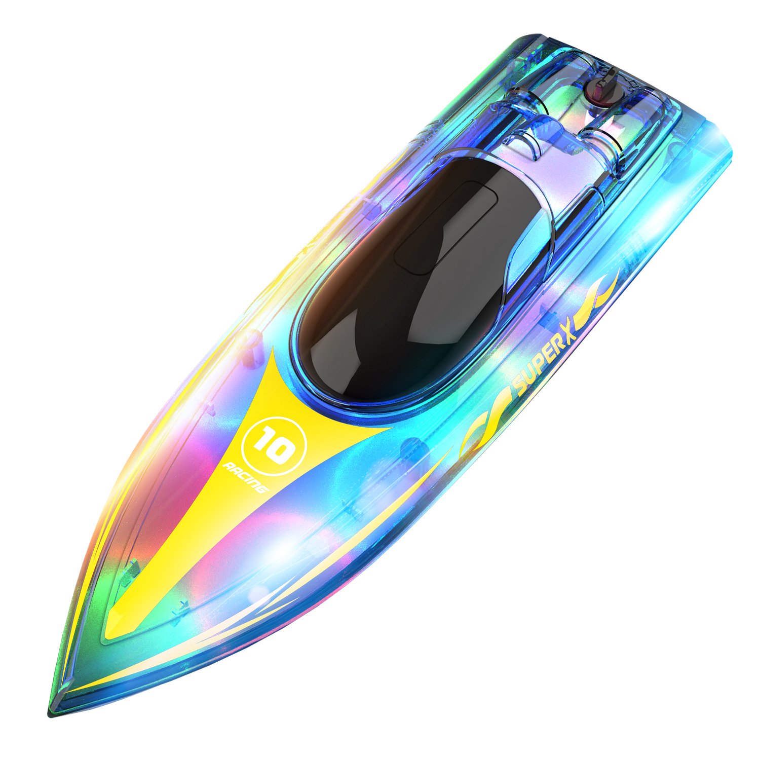 Flytec V555 2.4GHz 15KM/H Racing RC Boat With Transparent Cover and Bright LED Light Effect Yacht for Lakes Pool Kids Toy