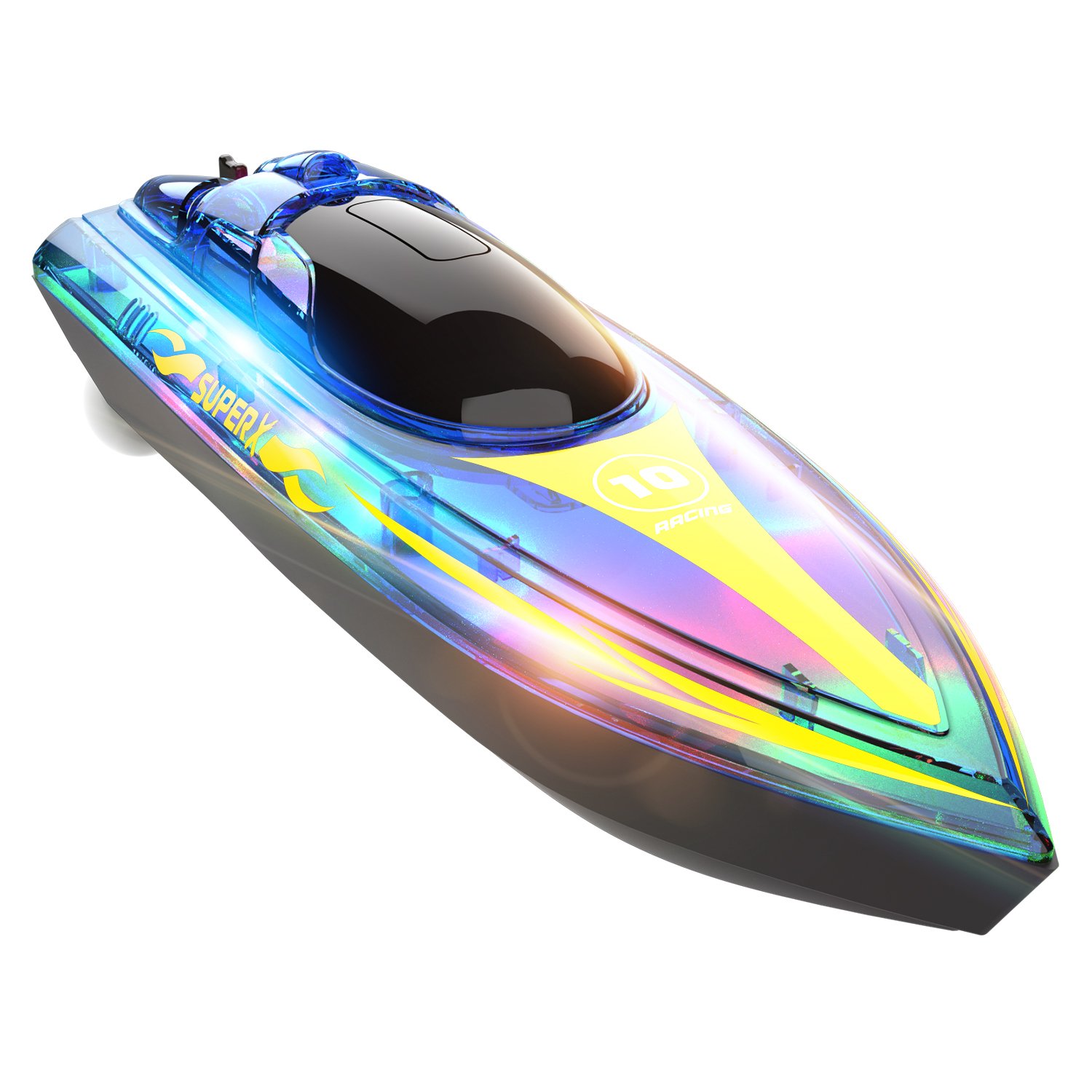 Flytec V555 2.4GHz 15KM/H Racing RC Boat With Transparent Cover and Bright LED Light Effect Yacht for Lakes Pool Kids Toy