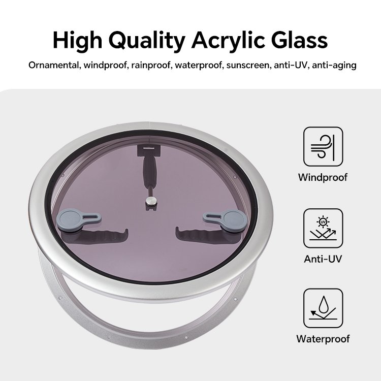 HOMFUL Anodized Aluminum Frame Porthole Window Round Opening Portlight Porthole Acrylic Marine Boat Window for Boat