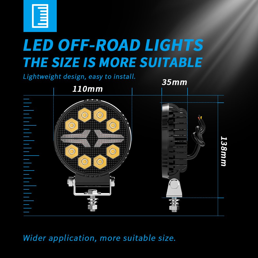 DXZ 2024 New 4Inch Led 4X4 Round Spotlight 8LED White+Amber DRL for Truck Led Working Lights Black Cover Led Square Headlights