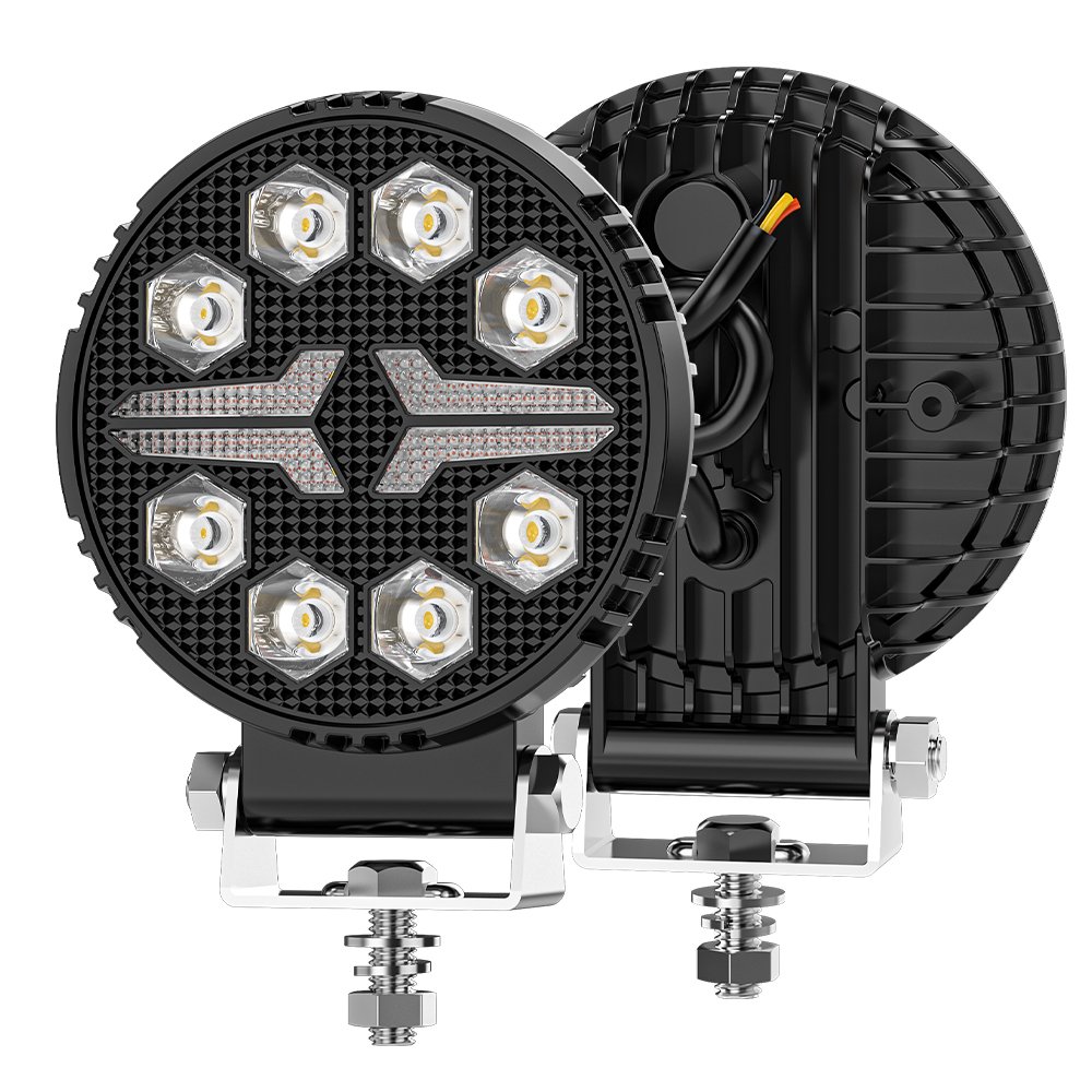DXZ 2024 New 4Inch Led 4X4 Round Spotlight 8LED White+Amber DRL for Truck Led Working Lights Black Cover Led Square Headlights