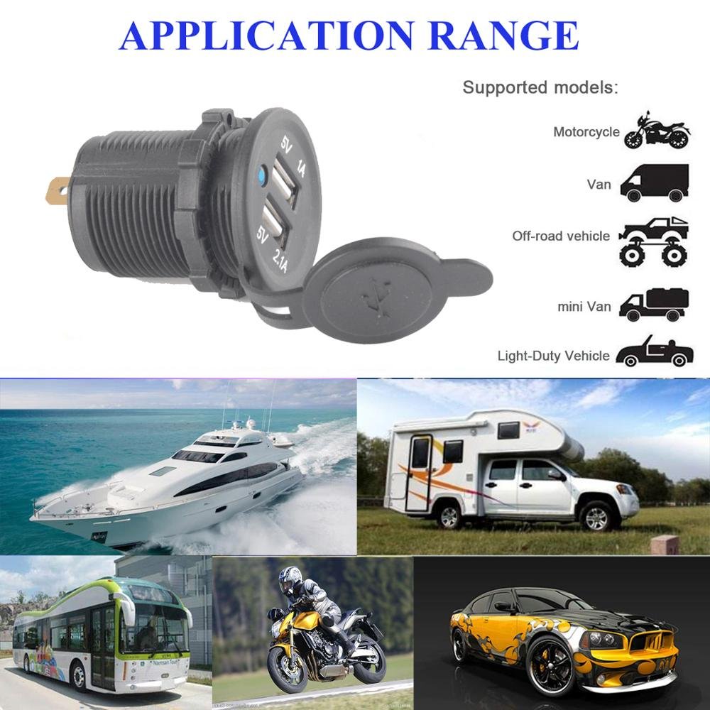 Waterproof Marine Dual Car Power Outlet Cigarette Lighter 36W Fast Charge Marine USB Chargers 12V/24V Boat Truck