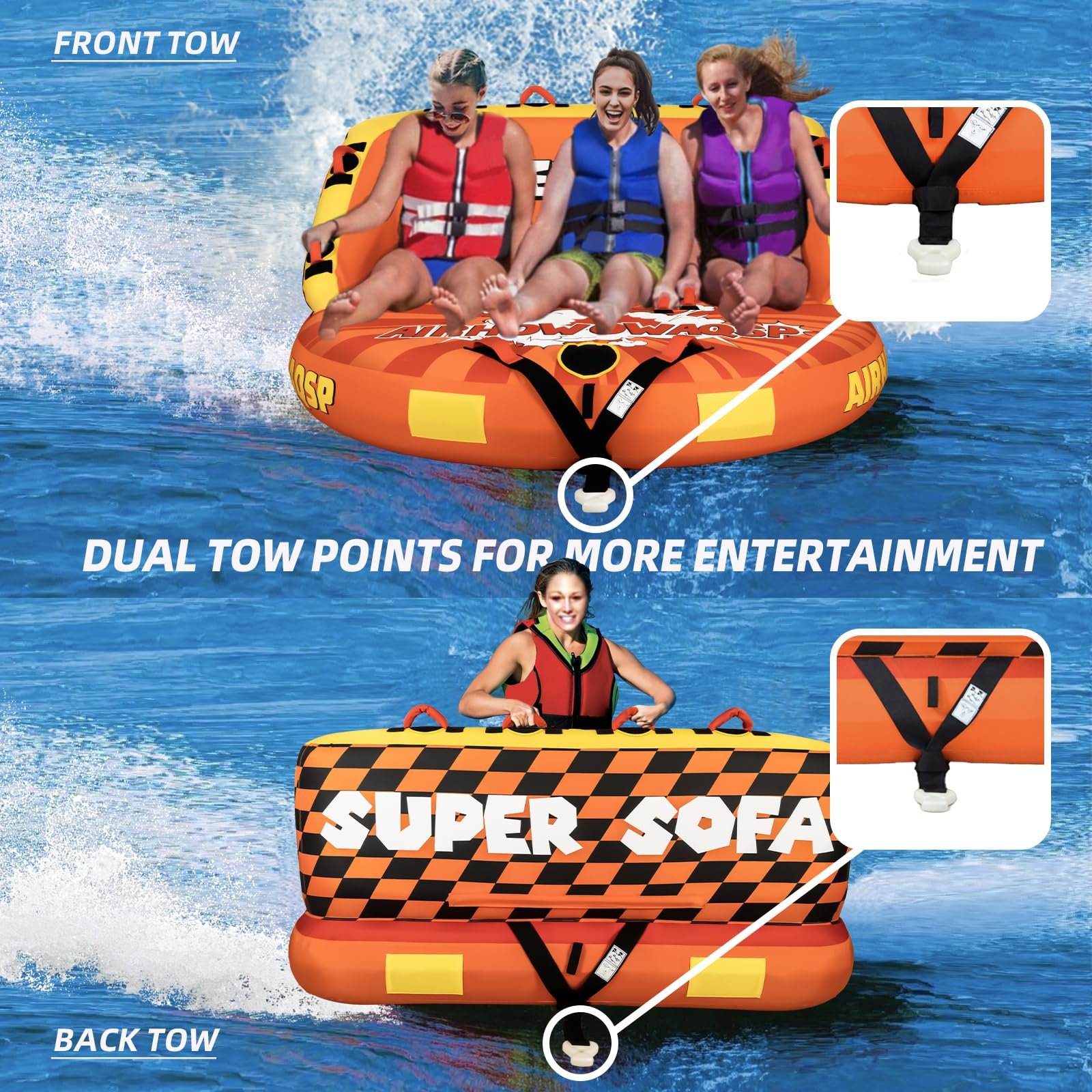Customized Inflatable Towable Water Sports Water Tube Boat 4 Rider Water Jet Ski Sports Inflatable Towing Sofa Towable Tube