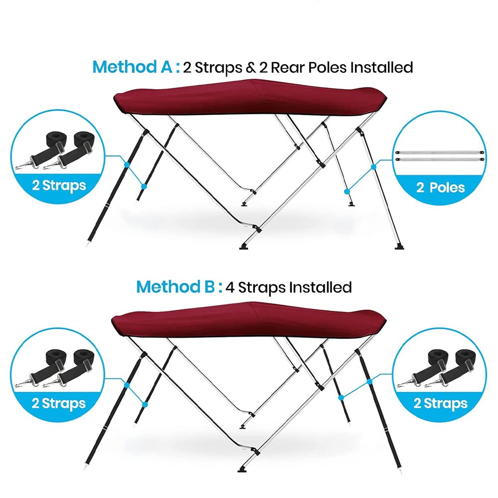 Quick Release 600D Marine Grade Waterproof Sun Shade Boat Canopy Bimini Top Boat Shade Canopy Boat Bow Shade Bimini Roof