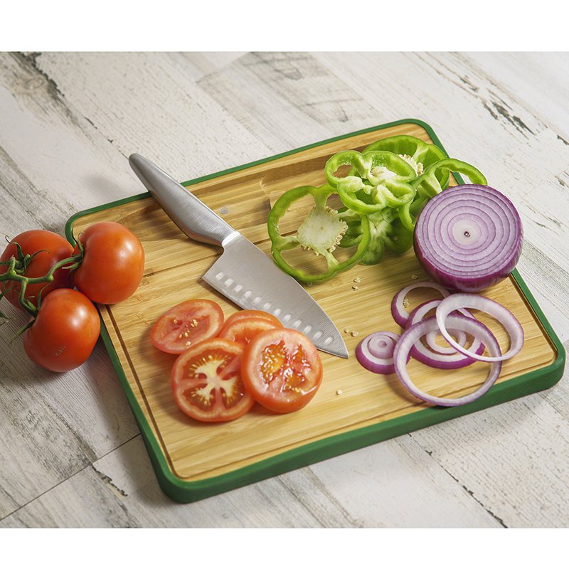 A Curved Travel Cutting Board with a Chef's Knife and Silicone Travel Cover Is Perfect for RV, Camping, Boating, or Picnicking