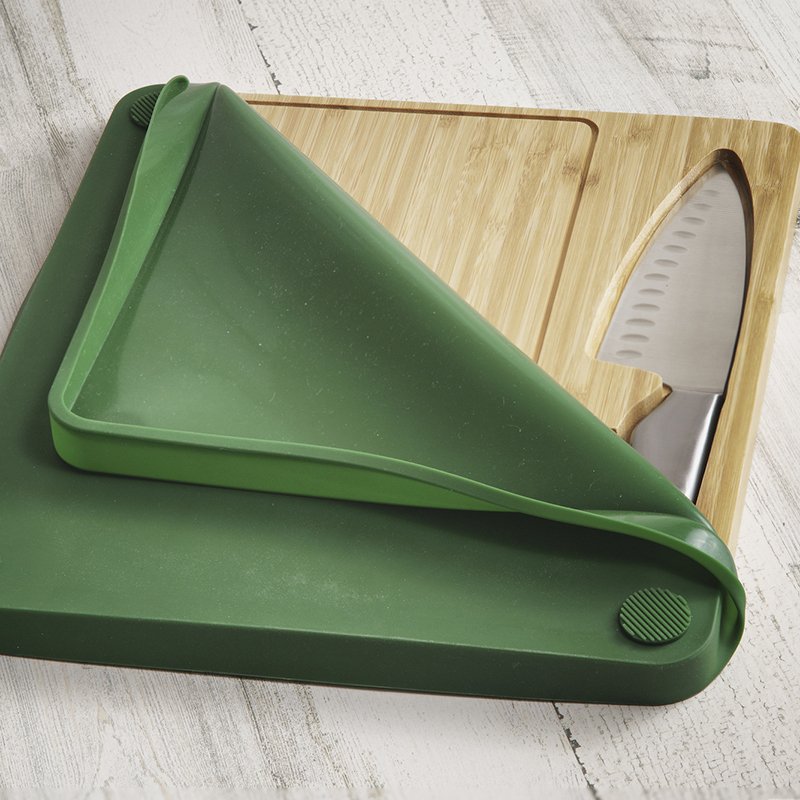 A Curved Travel Cutting Board with a Chef's Knife and Silicone Travel Cover Is Perfect for RV, Camping, Boating, or Picnicking