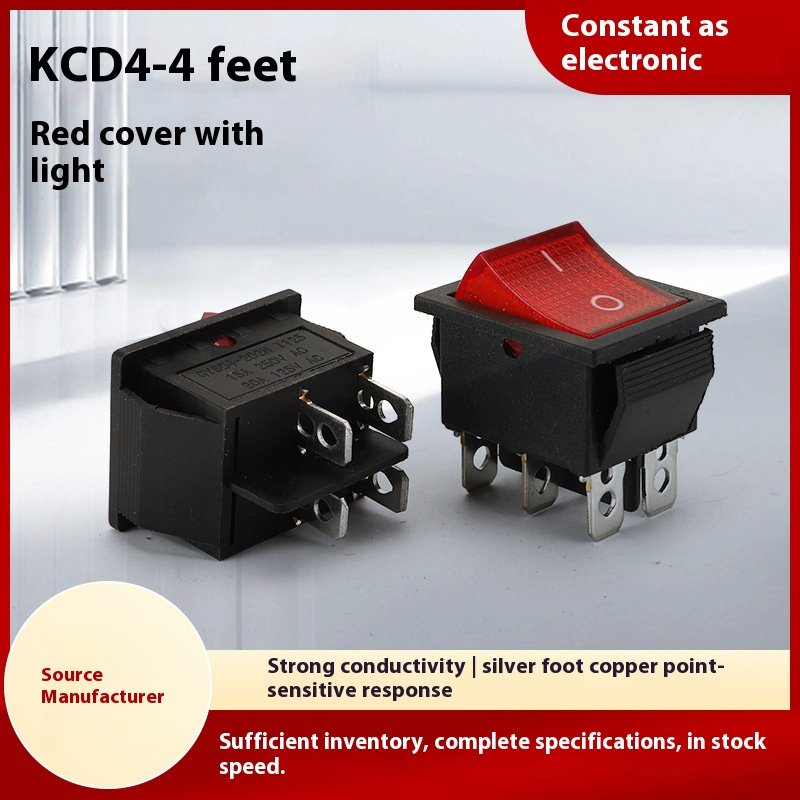 Hot New Products Precision-Made Kcd4-4 Pin With Light Red Cover Boat-Shaped Industrial Socket Set for Automotive Applications