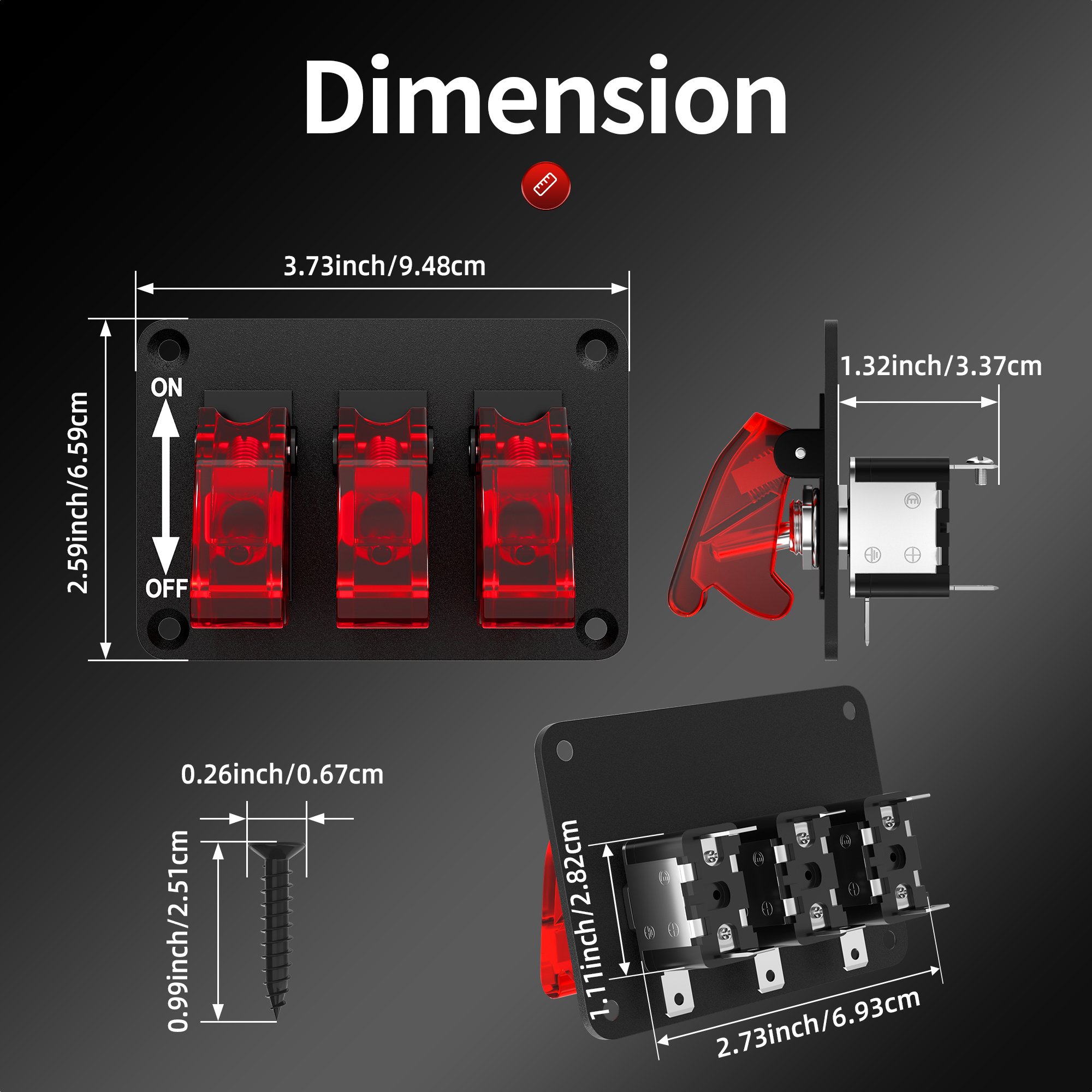 Heavy-Duty 30A 12V 3 Gang Racing Switch Panel SPST on OFF Light Toggle Switch Panel Safety Cover for Car