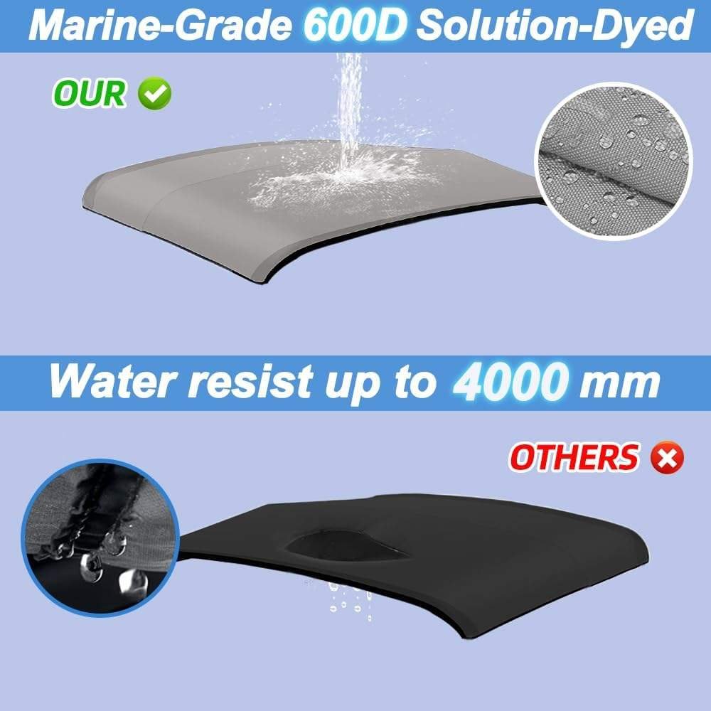 600D Marine Grade Boat Canopy 3 Bow Easy Install Zipper Sleeves Boat Awning Bimini Top