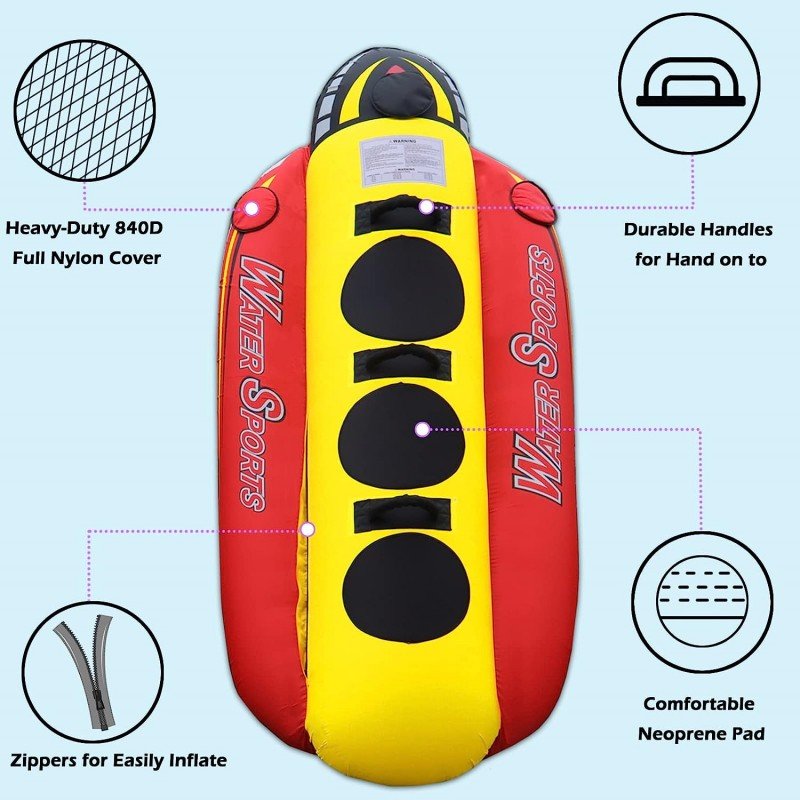 On Stock Heavy-Duty Inflatable Towable Booster Tubes, 3 Person Banana Towable Water Tube for Boat to Pull, 840D Nylon Cover Tube