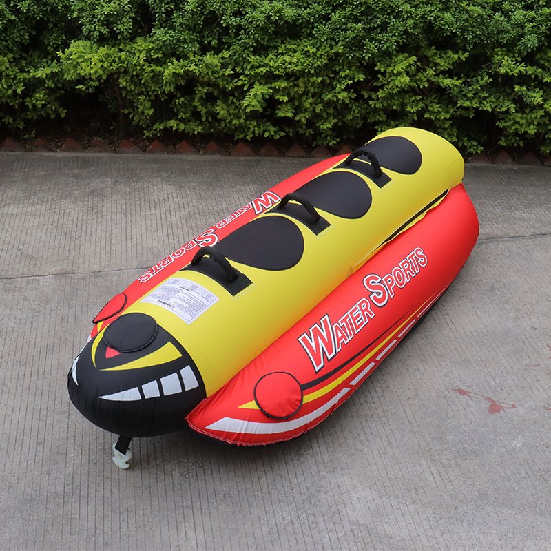 On Stock Heavy-Duty Inflatable Towable Booster Tubes, 3 Person Banana Towable Water Tube for Boat to Pull, 840D Nylon Cover Tube