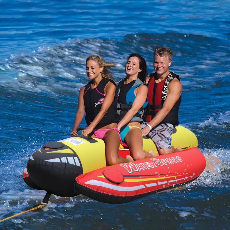 On Stock Heavy-Duty Inflatable Towable Booster Tubes, 3 Person Banana Towable Water Tube for Boat to Pull, 840D Nylon Cover Tube