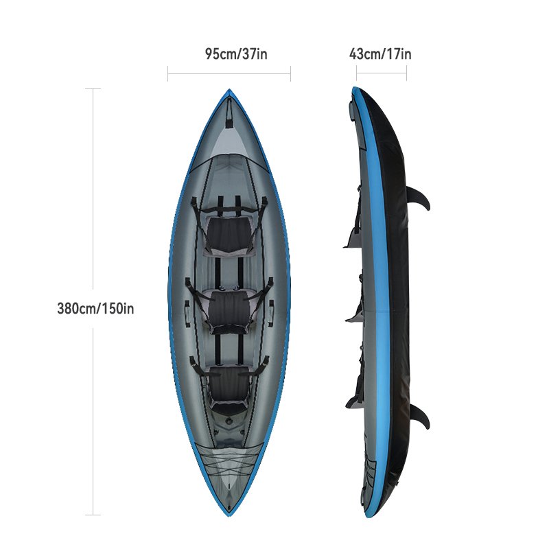 3.8M Oem Design 3 Person Stable Family Inflatable Pvc Kayak with Nylon Fabric Reinforced Cover