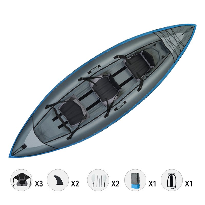 3.8M Oem Design 3 Person Stable Family Inflatable Pvc Kayak with Nylon Fabric Reinforced Cover