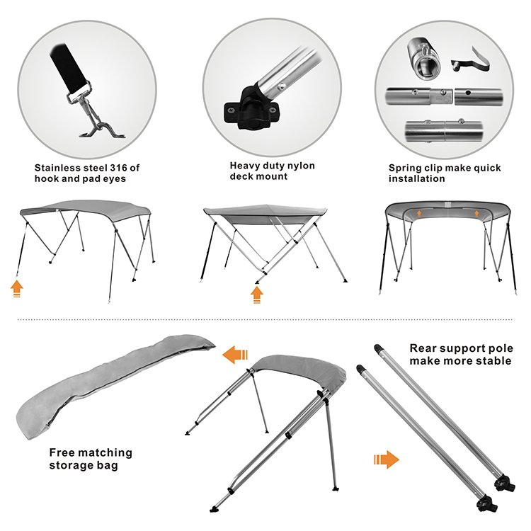 NHCX Marine Easy Instaling Boat Tent 3 Bow Boat Canopy Bimini Top
