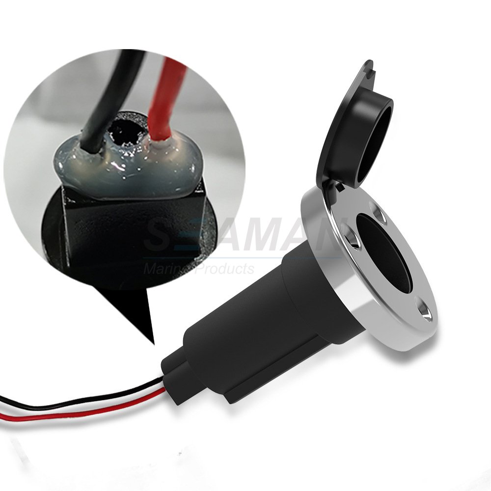 Marine Made Round Plug-in Light Base for All-Around Boat Pole Light, 2-Pin, Black Stainless Cover