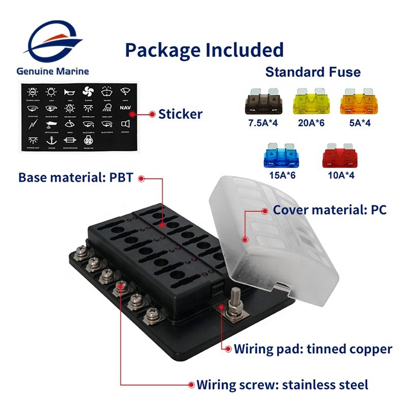 Genuine Marine Waterproof DC Fuse Box 12 Way Circuit With Cover for Car Marine Boat Fuse Blocks Fuse Holder