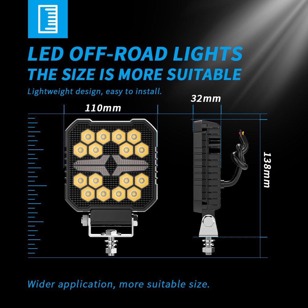DXZ 2024 New 4inch Led 4X4 Square Spotlight 16LED Amber DRL for Truck Led Working Lights Black Cover Led Square Headlights