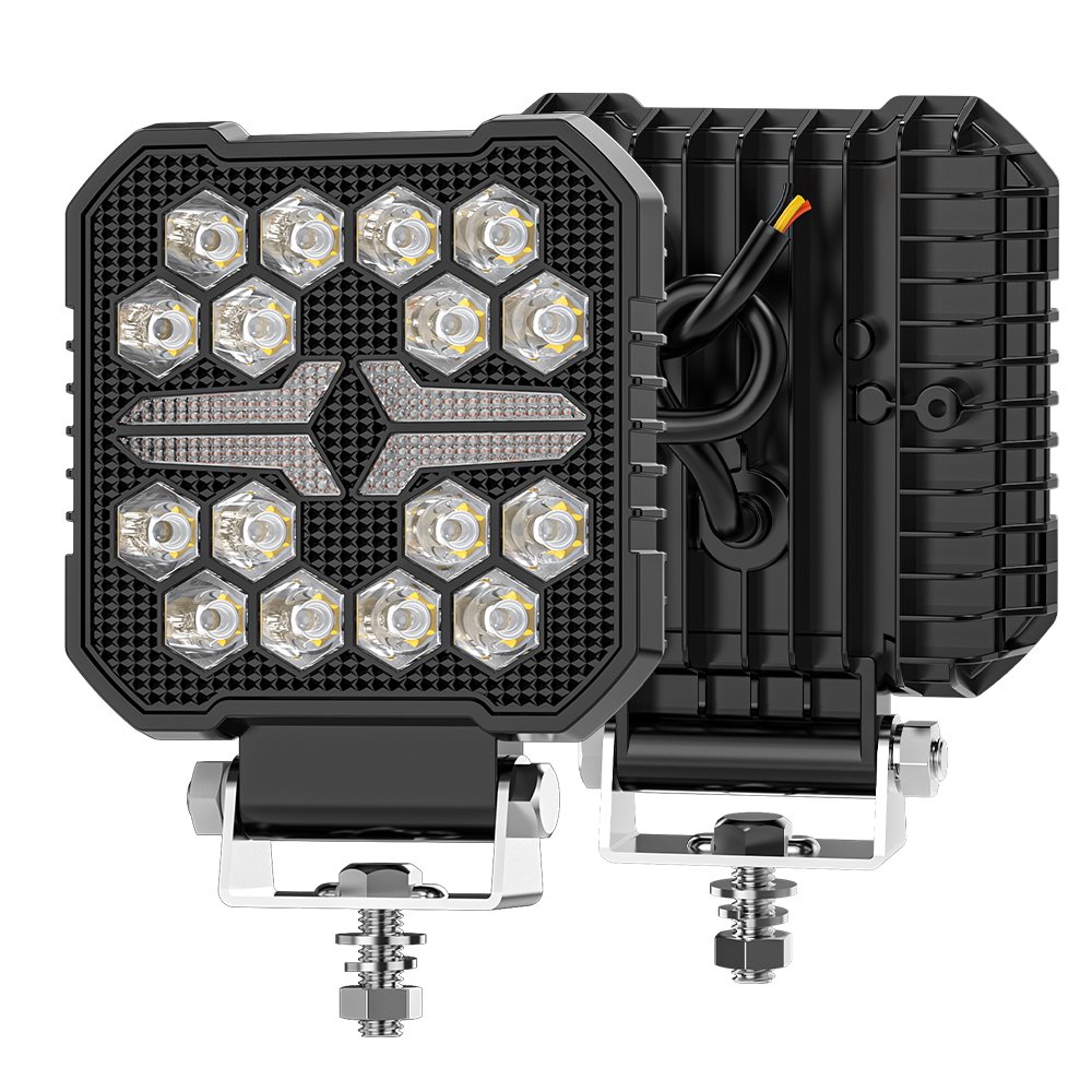 DXZ 2024 New 4inch Led 4X4 Square Spotlight 16LED Amber DRL for Truck Led Working Lights Black Cover Led Square Headlights