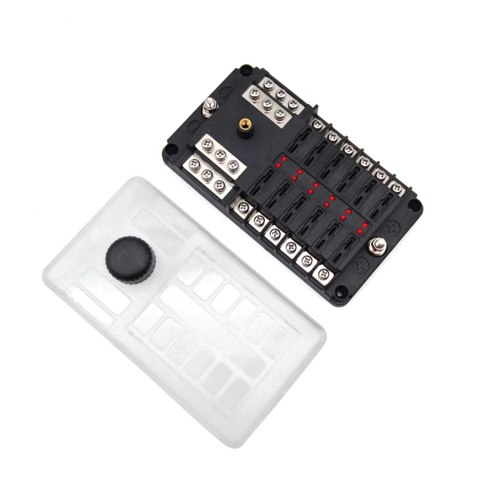 ATC/ATO 12 Circuit Fuse Box 12 Way Fuse Block W/Negative Bus for 12V/24V Vehicle Car Boat Marine Auto