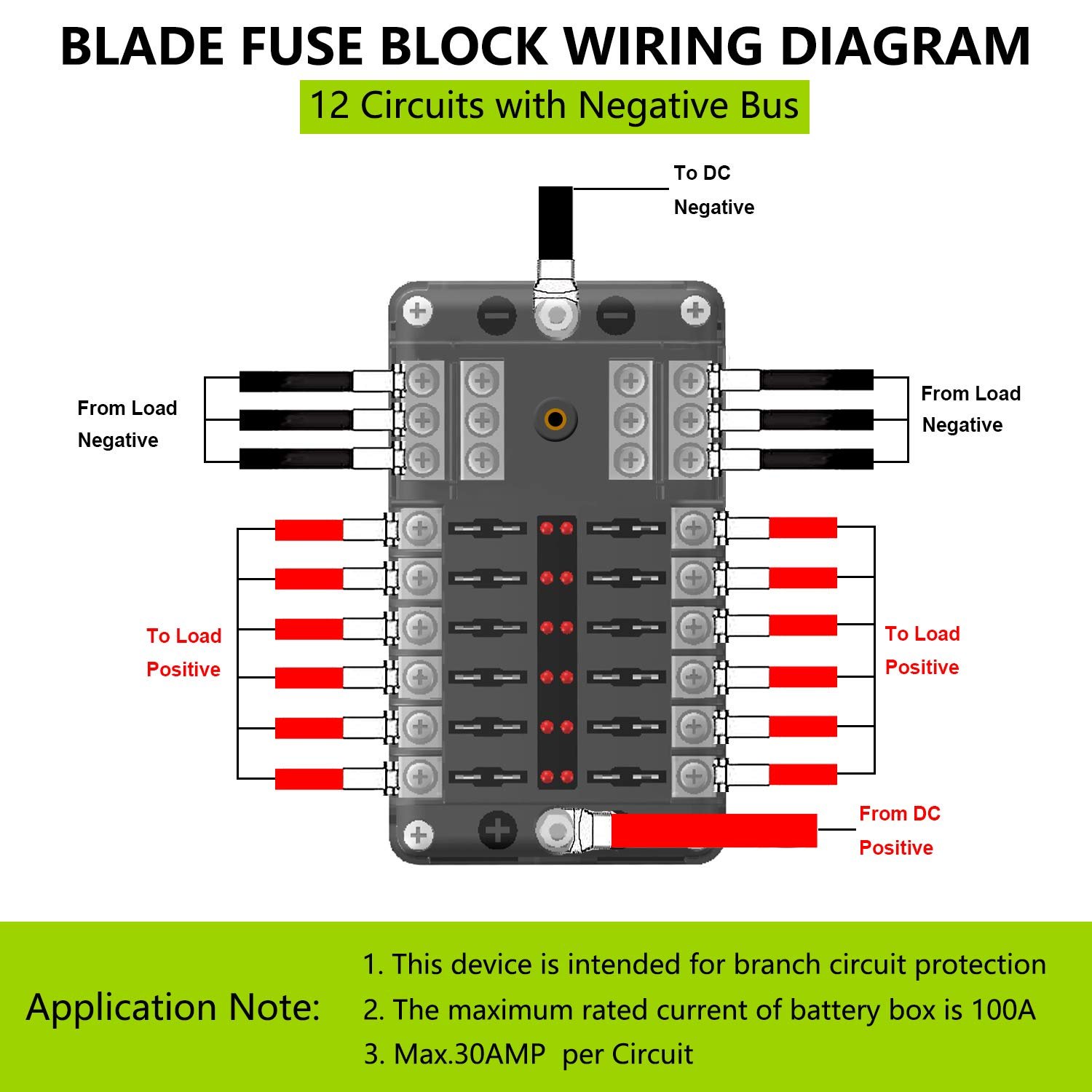 ATC/ATO 12 Circuit Fuse Box 12 Way Fuse Block W/Negative Bus for 12V/24V Vehicle Car Boat Marine Auto