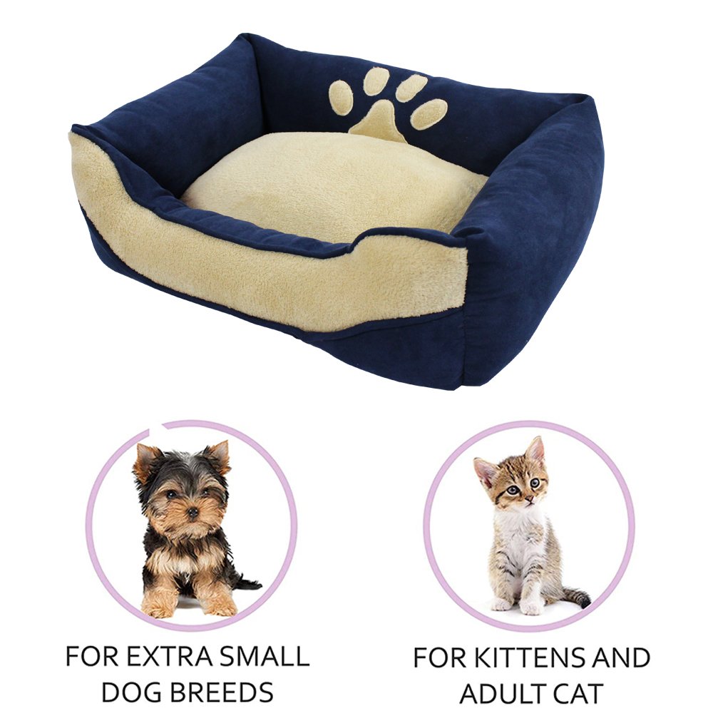 Medium Large Suede Plush Pet Bed Rectangle Luxury Dog Cat Bed Couch Cushion Linen Fashion Style Solid Warming Bed for Pets