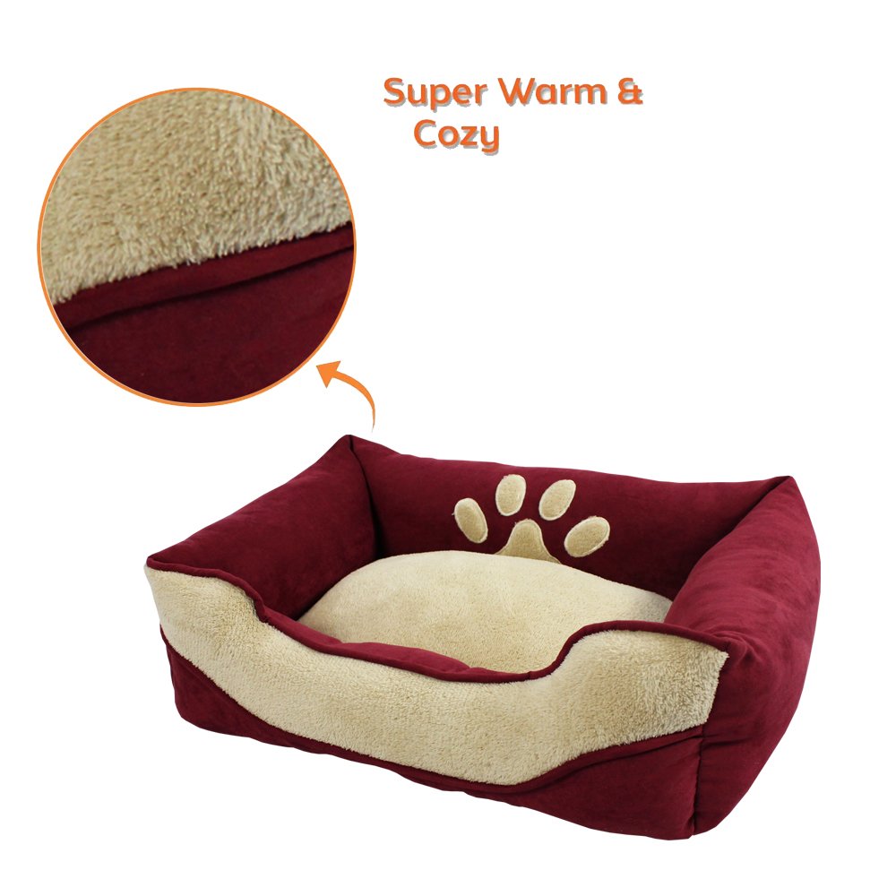 Medium Large Suede Plush Pet Bed Rectangle Luxury Dog Cat Bed Couch Cushion Linen Fashion Style Solid Warming Bed for Pets