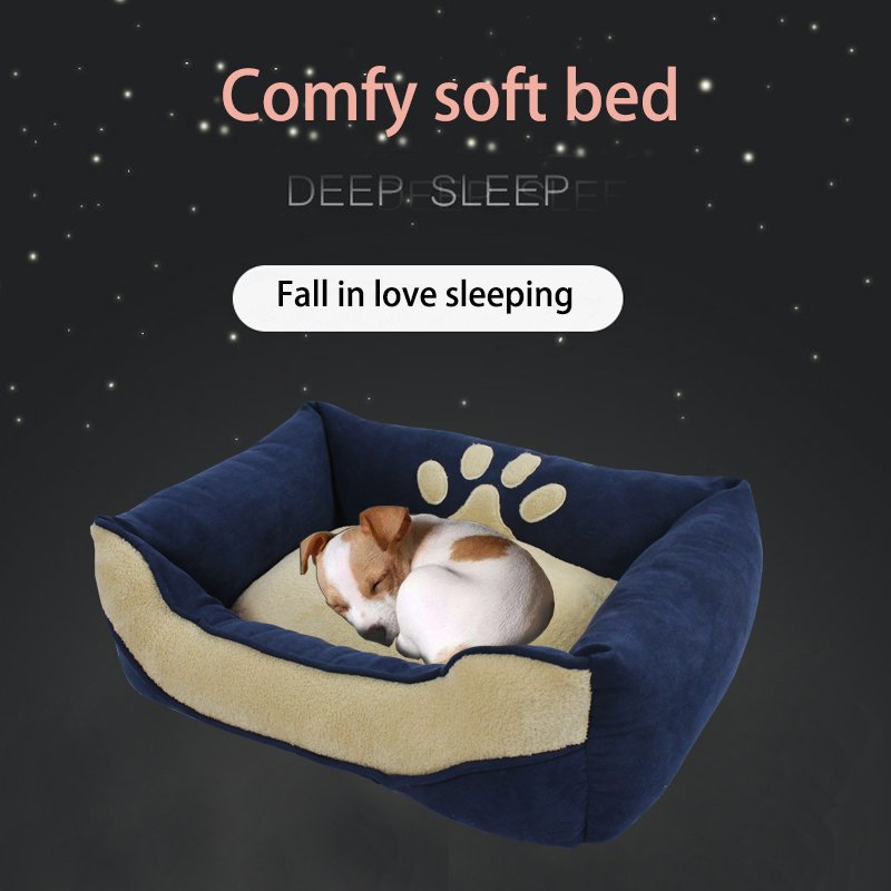 Medium Large Suede Plush Pet Bed Rectangle Luxury Dog Cat Bed Couch Cushion Linen Fashion Style Solid Warming Bed for Pets