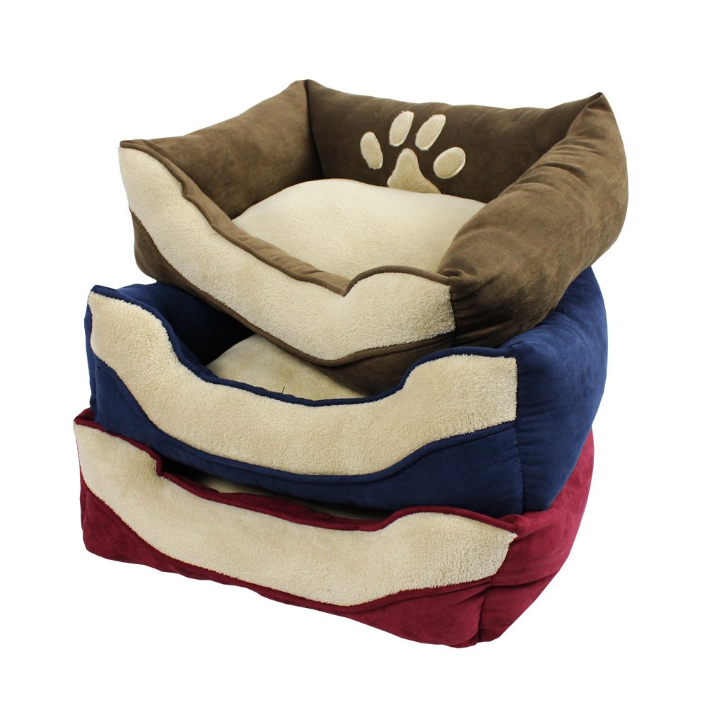 Medium Large Suede Plush Pet Bed Rectangle Luxury Dog Cat Bed Couch Cushion Linen Fashion Style Solid Warming Bed for Pets