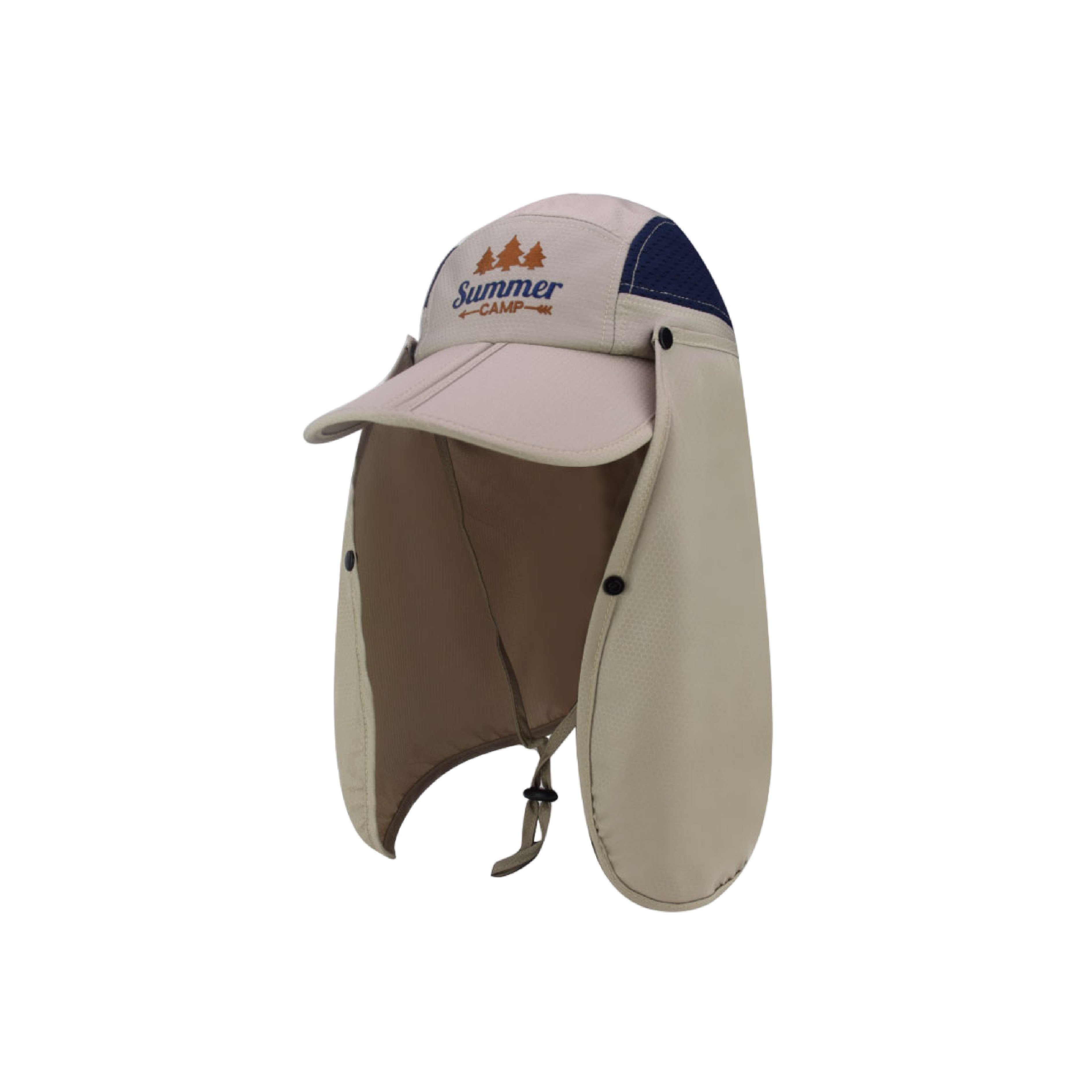 Classic Design Summer Sun UV Protection Embroidered Ponytail Hat Casual Beach Cap With Detachable Neck Flap