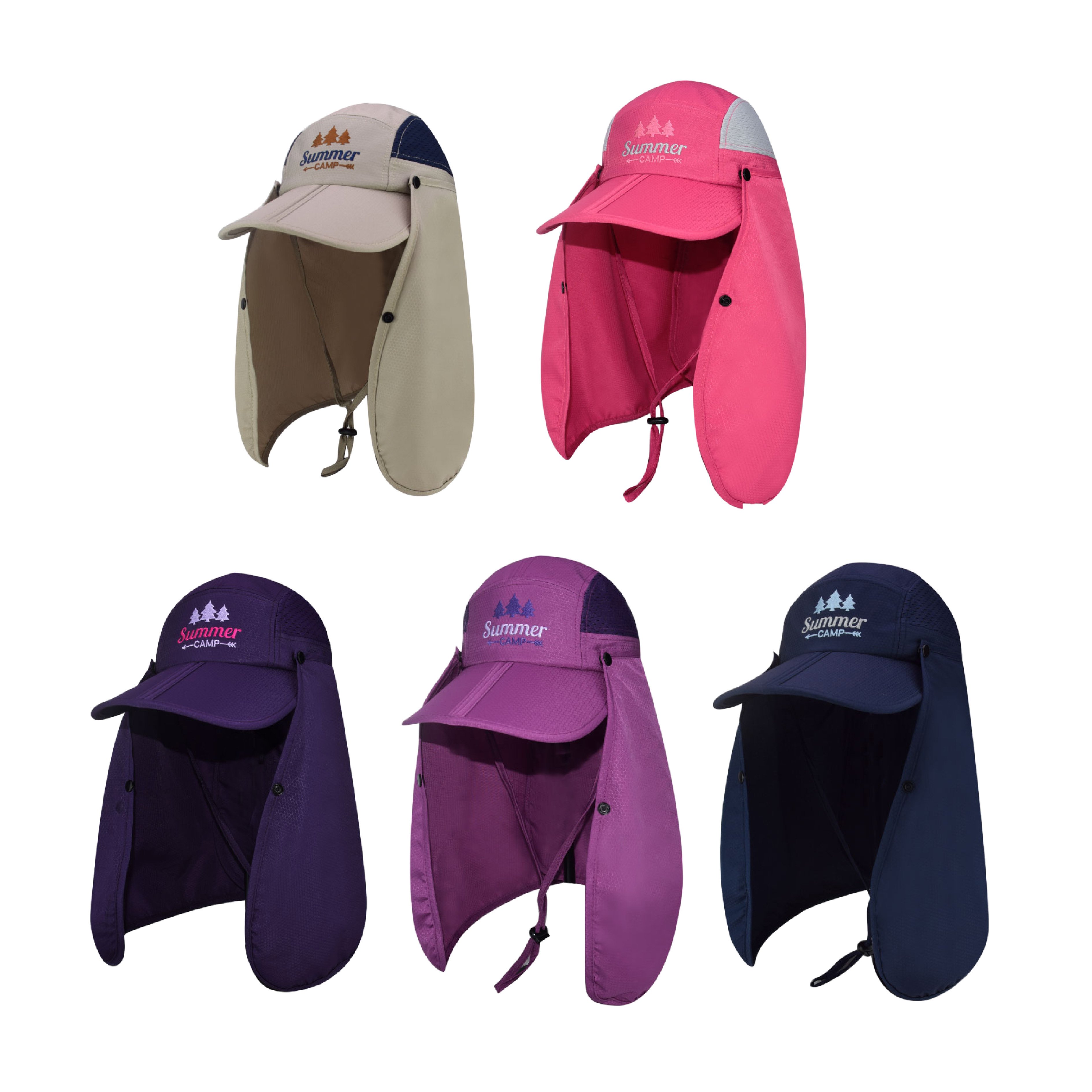 Classic Design Summer Sun UV Protection Embroidered Ponytail Hat Casual Beach Cap With Detachable Neck Flap