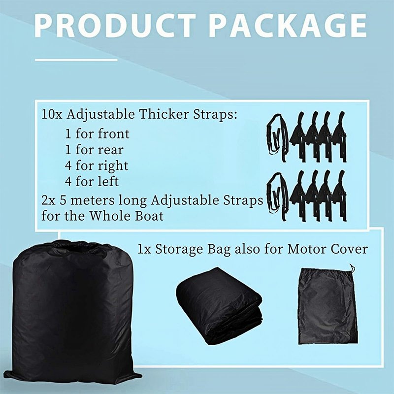 Custom Waterproof Boat Cover Marine Grade Oxford Cloth PU Coating Fits V-Hull Tri-Hull Boats Windproof Dustproof Black