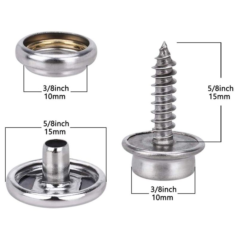 STAINLESS STEEL Snap Fastener Button With Screw for Canvas Snaps Kit Copper Alloy Marine Grade Boat Cover