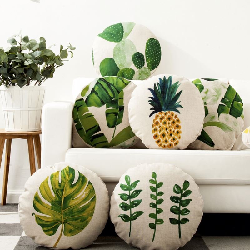 Cushion Case Home Decor Covers Wholesaler Sofa Linen Digital Print Fabric Round Cushion Cover Pillow