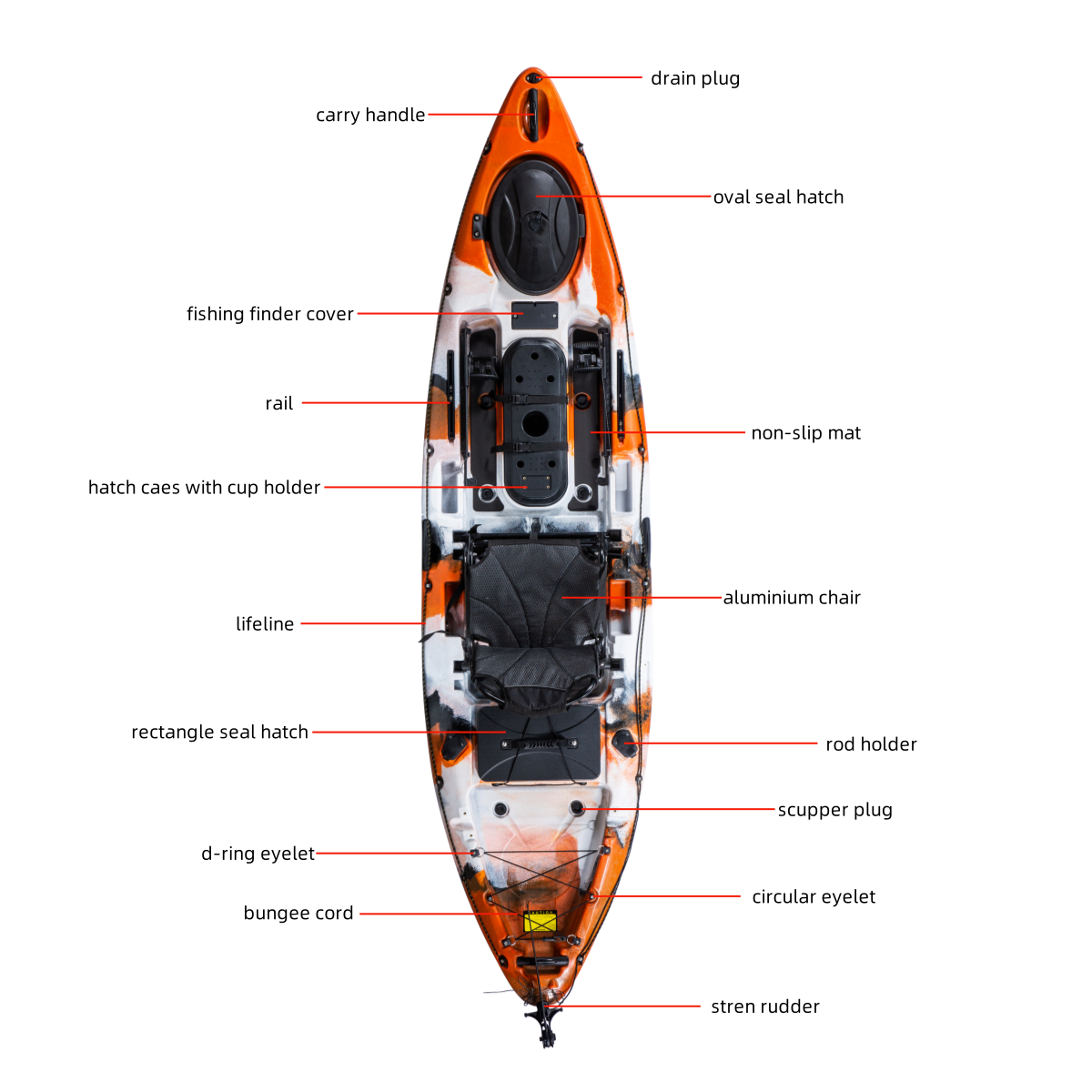 Fishing Canoe/kayak, Kajak 11ft Single Plastic Boat Kayak Rod Holder Frame Chair Trolling Motor Power Ocean