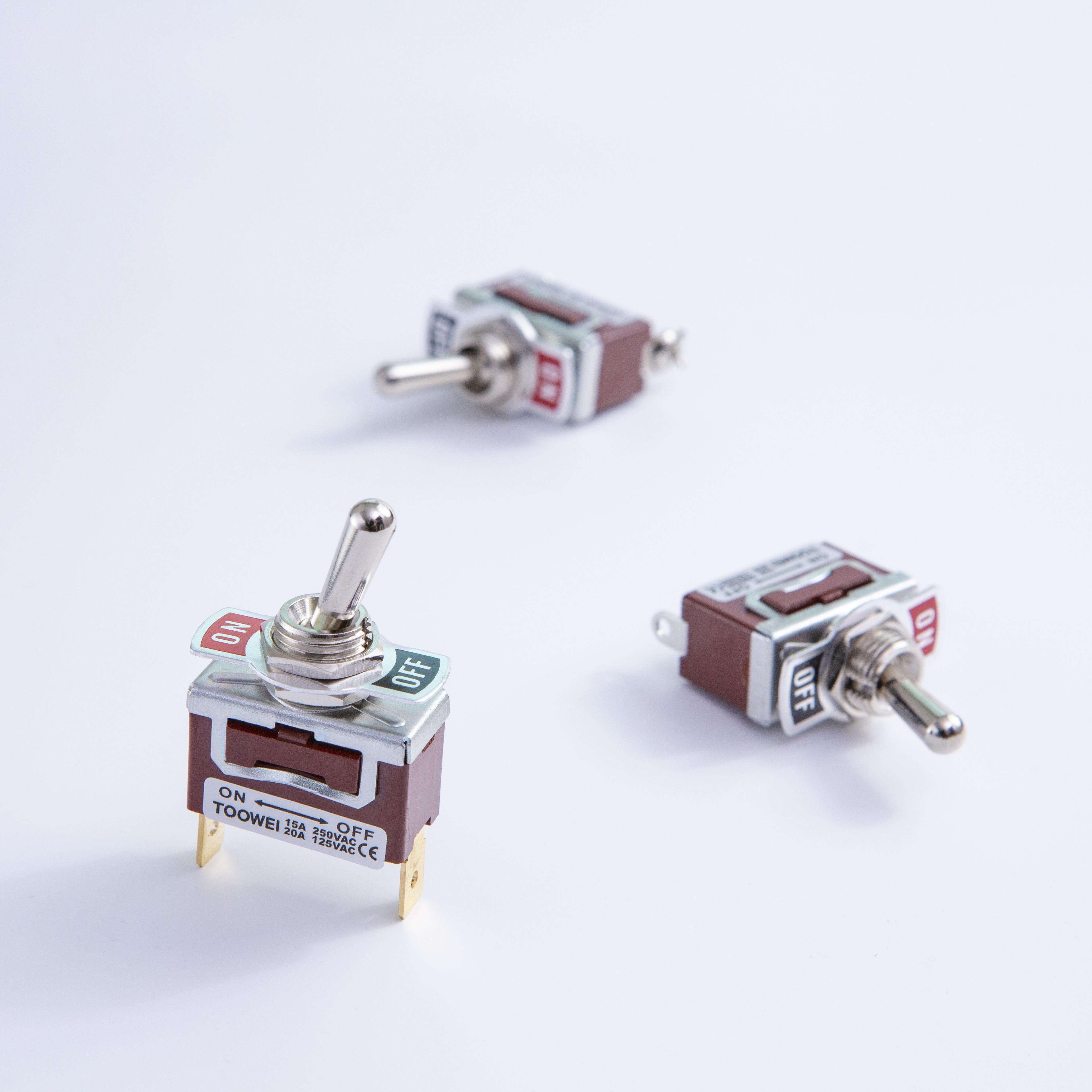 TOOWEI Single Pole ON-OFF 2Pins Quick Connect Terminal 10A 250VAC Rocker One Side Locking Toggle Switch Brass for Cars Boats