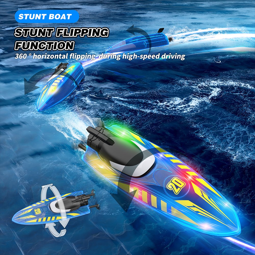 V777 2.4G Remote Control Boats Yacht Rolling Stunt Cool Lighting 2 Speed Switch Low Power Reminder Waterproof 80M Long Endurance