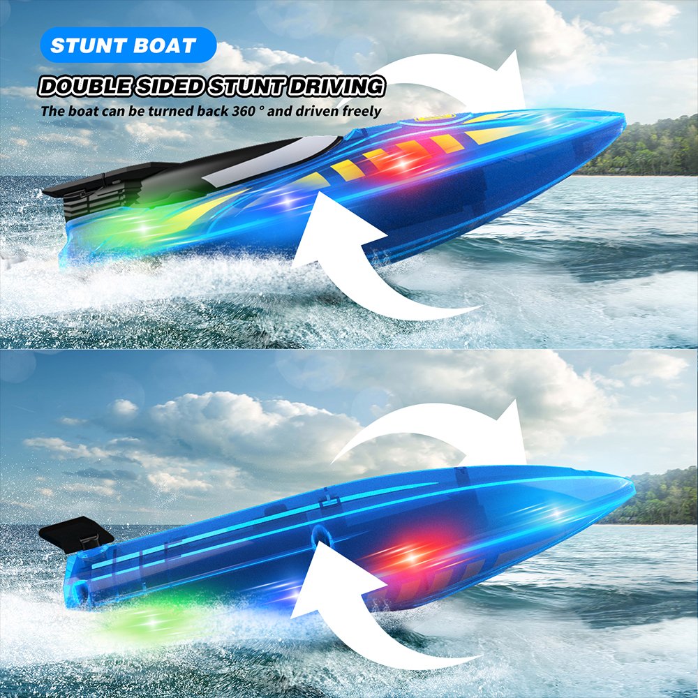 V777 2.4G Remote Control Boats Yacht Rolling Stunt Cool Lighting 2 Speed Switch Low Power Reminder Waterproof 80M Long Endurance