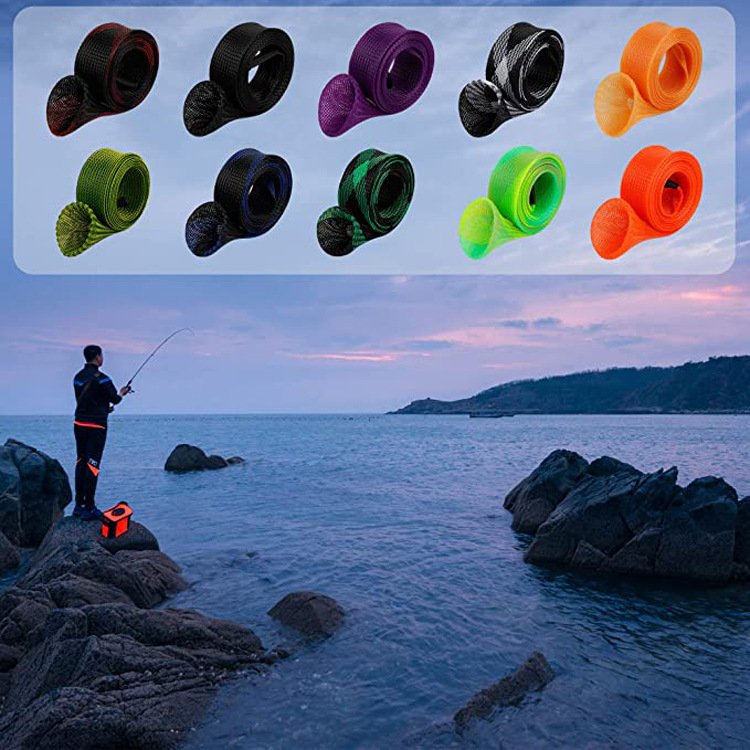 Fishing Rod Sleeve Cover Braided Mesh Rod Protector Pole Gloves Fishing Tools Flat or Pointed End Spinning Casting Rods Casting
