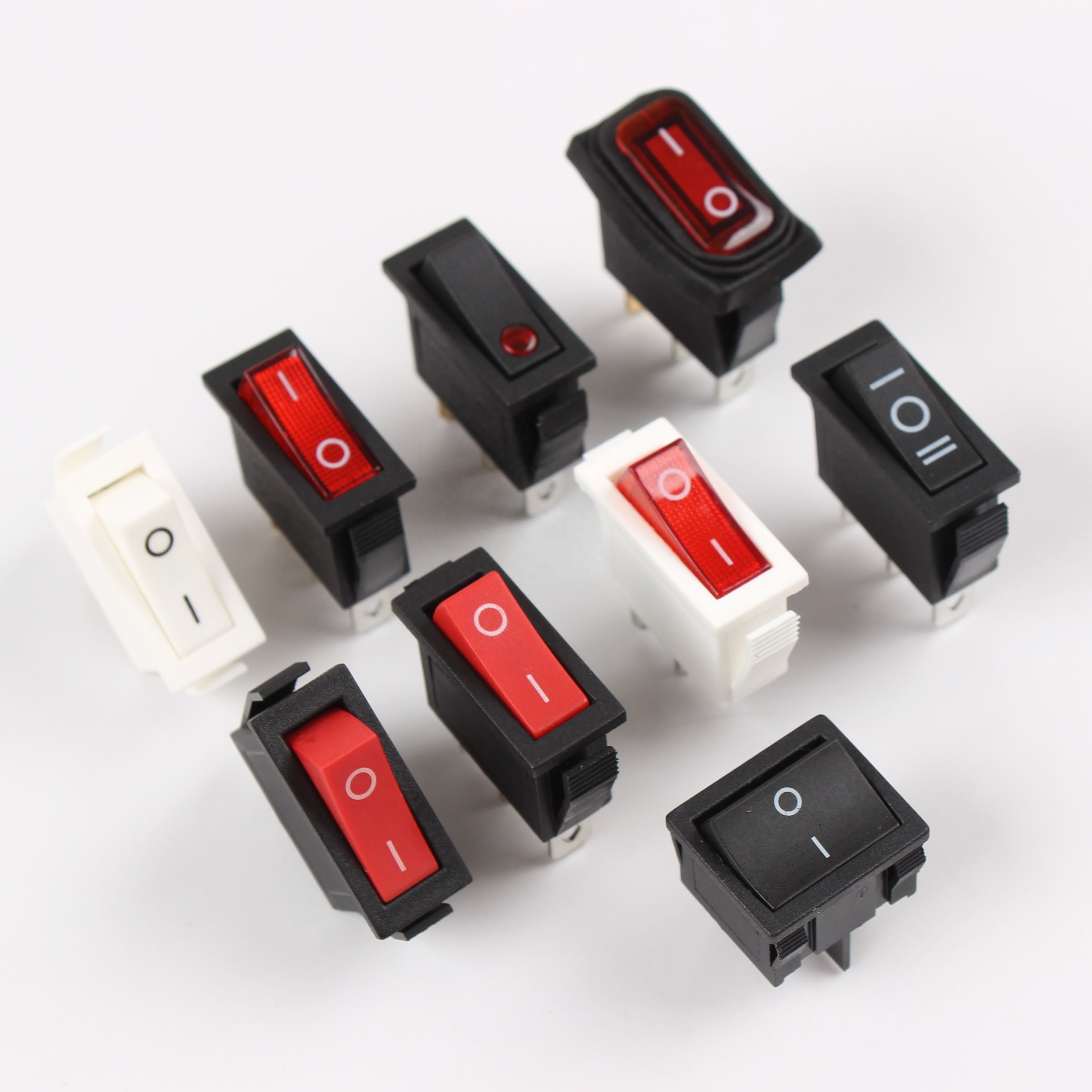 KCD3 Rocker Arm Switch Three-legged with Light Two-legged Black Solid Red Cover Boat Type Switch