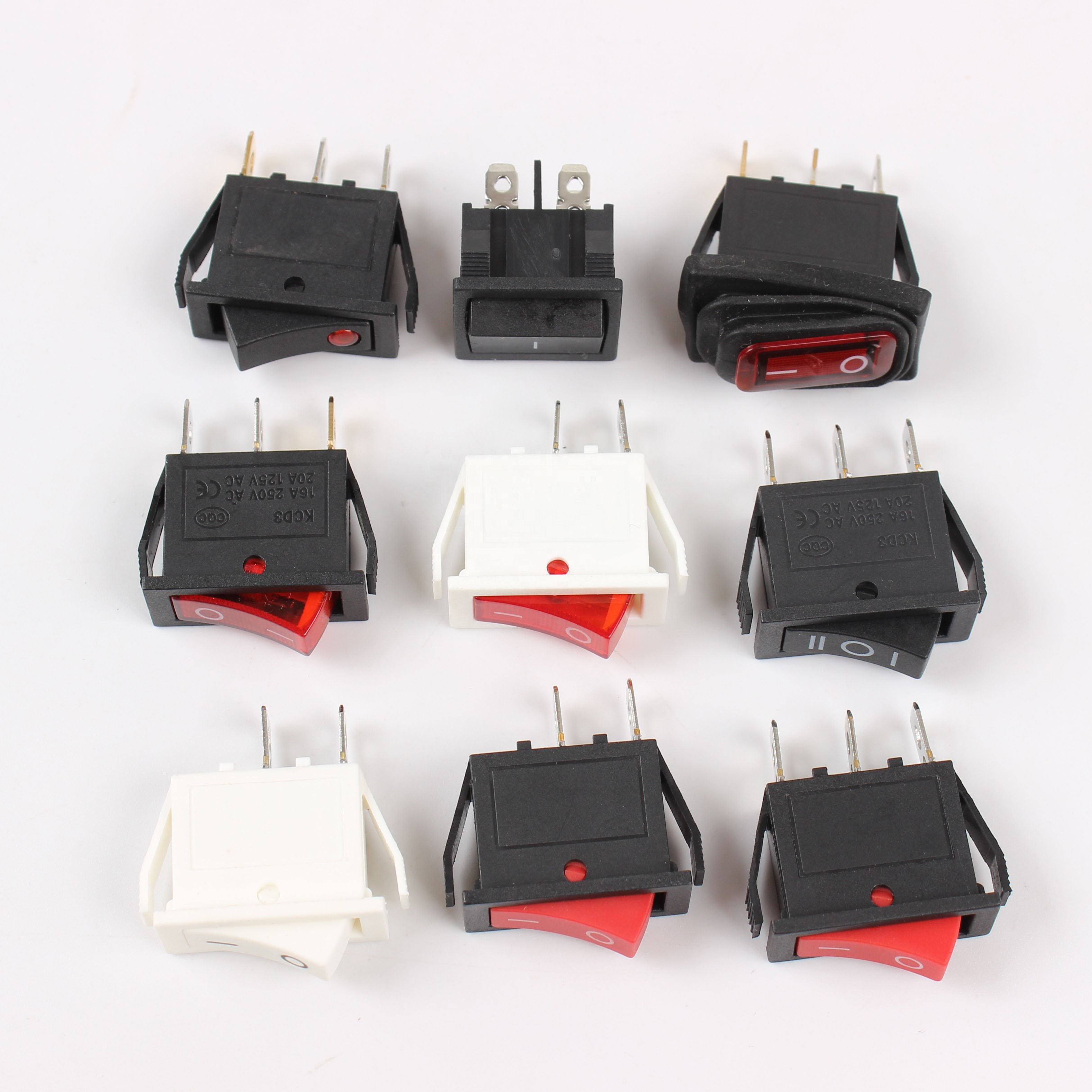 KCD3 Rocker Arm Switch Three-legged with Light Two-legged Black Solid Red Cover Boat Type Switch