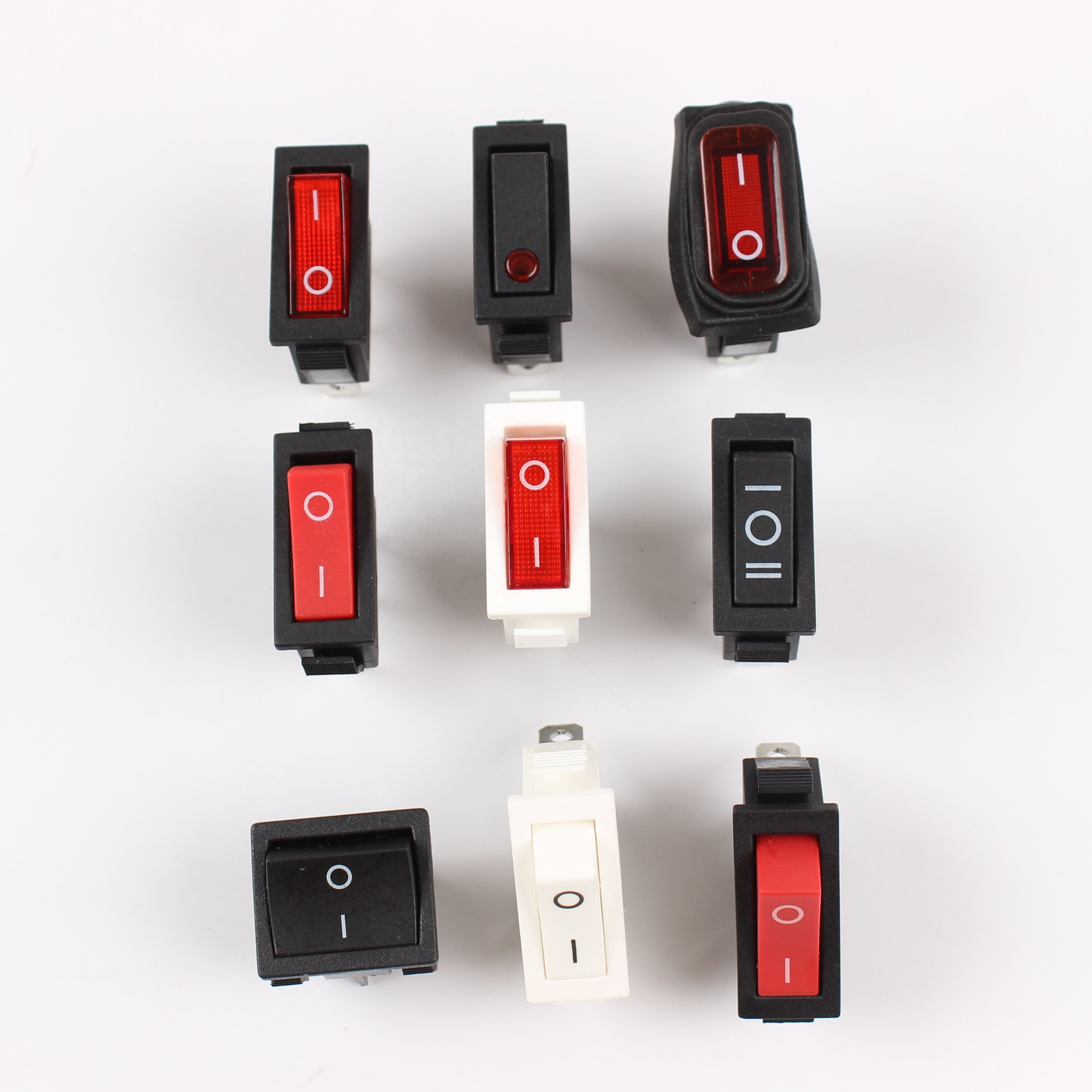 KCD3 Rocker Arm Switch Three-legged with Light Two-legged Black Solid Red Cover Boat Type Switch