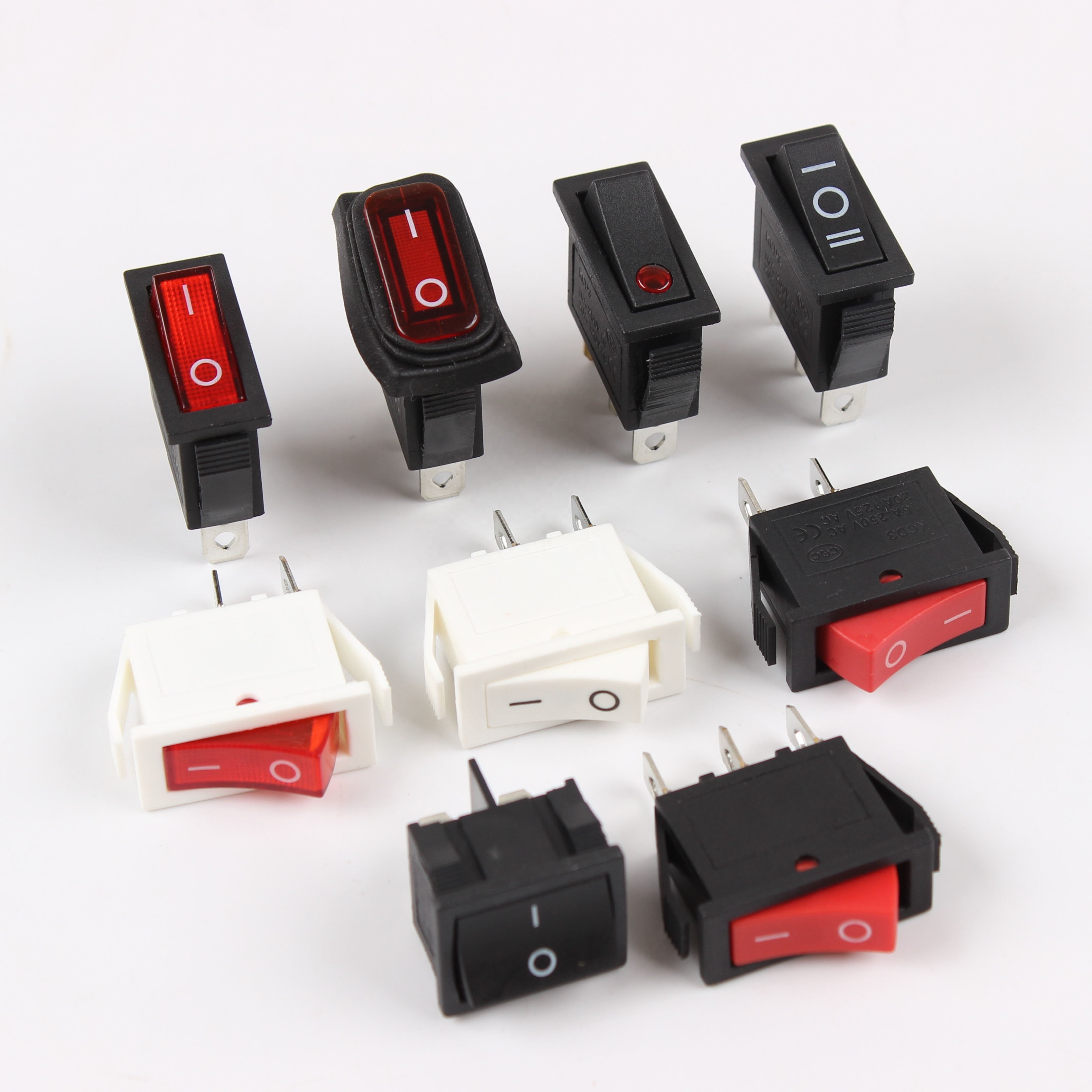 KCD3 Rocker Arm Switch Three-legged with Light Two-legged Black Solid Red Cover Boat Type Switch