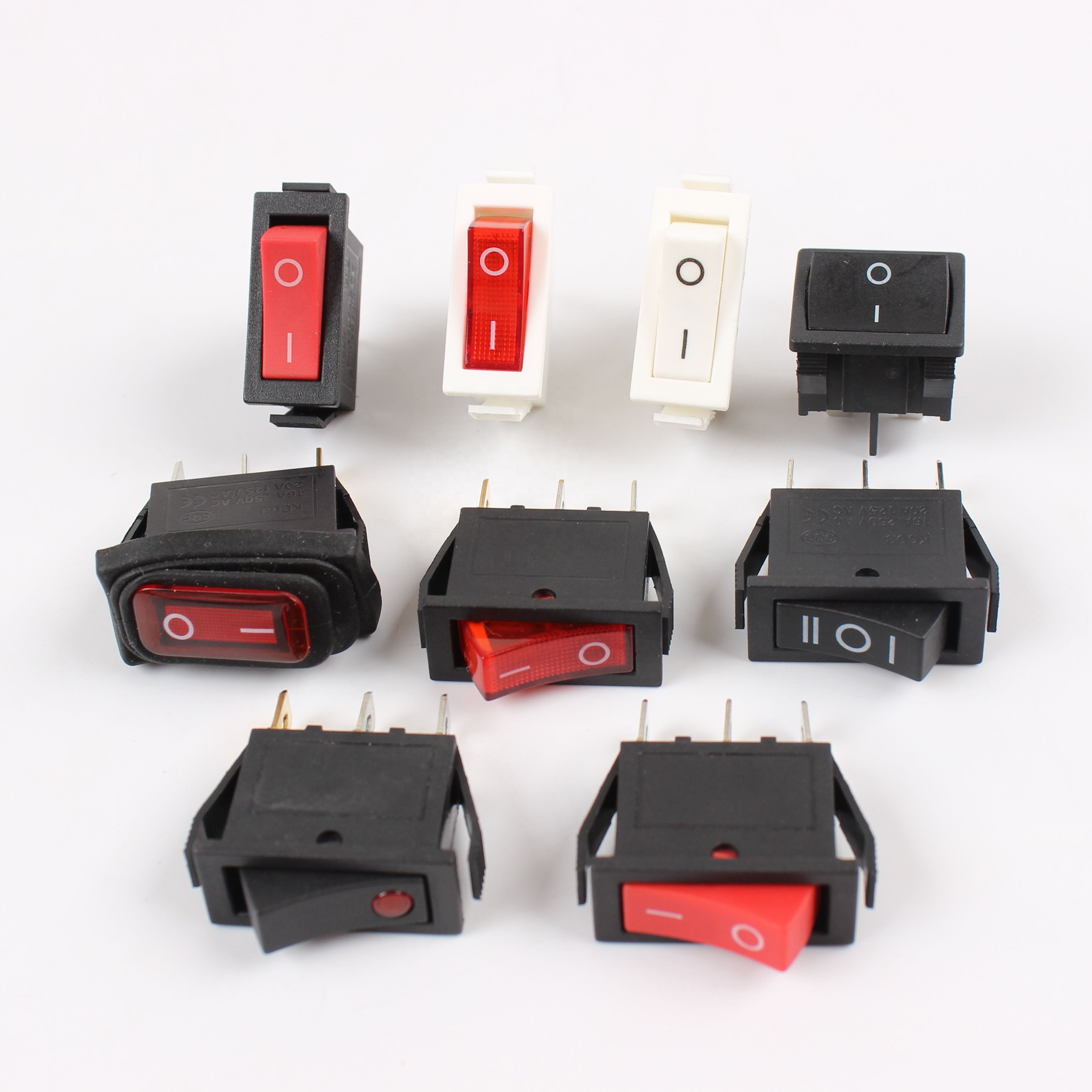 KCD3 Rocker Arm Switch Three-legged with Light Two-legged Black Solid Red Cover Boat Type Switch