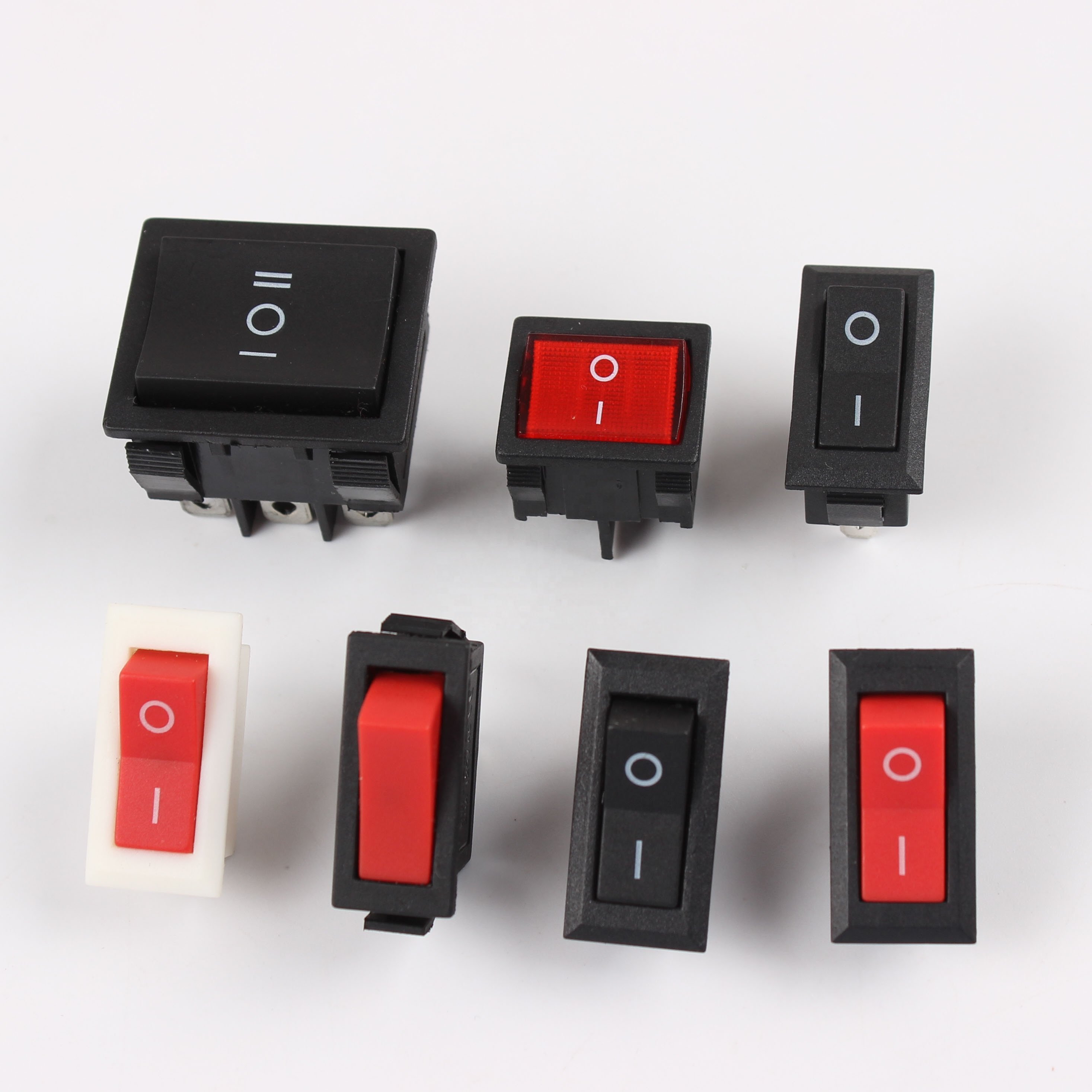 KCD3 Rocker Arm Switch Three-legged with Light Two-legged Black Solid Red Cover Boat Type Switch
