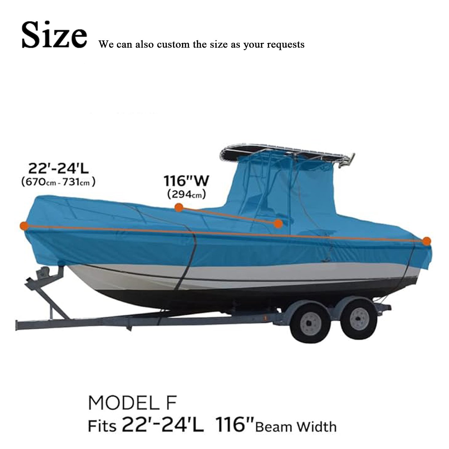 600D Durable Fabric Oxford Waterproof T-boat Universal Size Boat Cover for 20'-22' L Center Console Style Boat with T-Top Roof