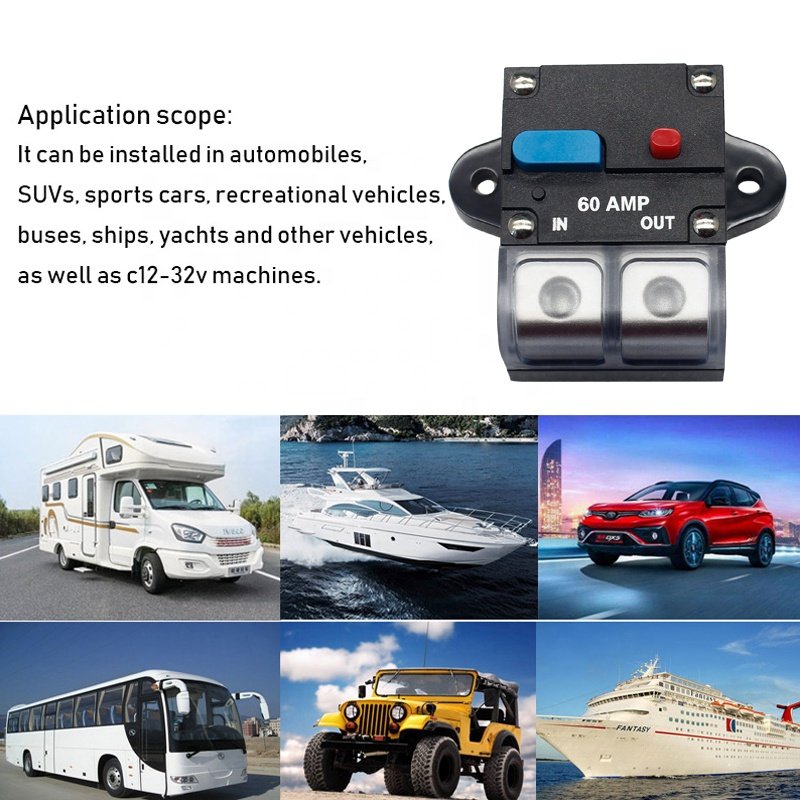 Protective Cover 12V 48V DC Car Auto Boat 40A 60A 100 Amp Manual Reset Fuse Auto Audio DC Circuit Breaker