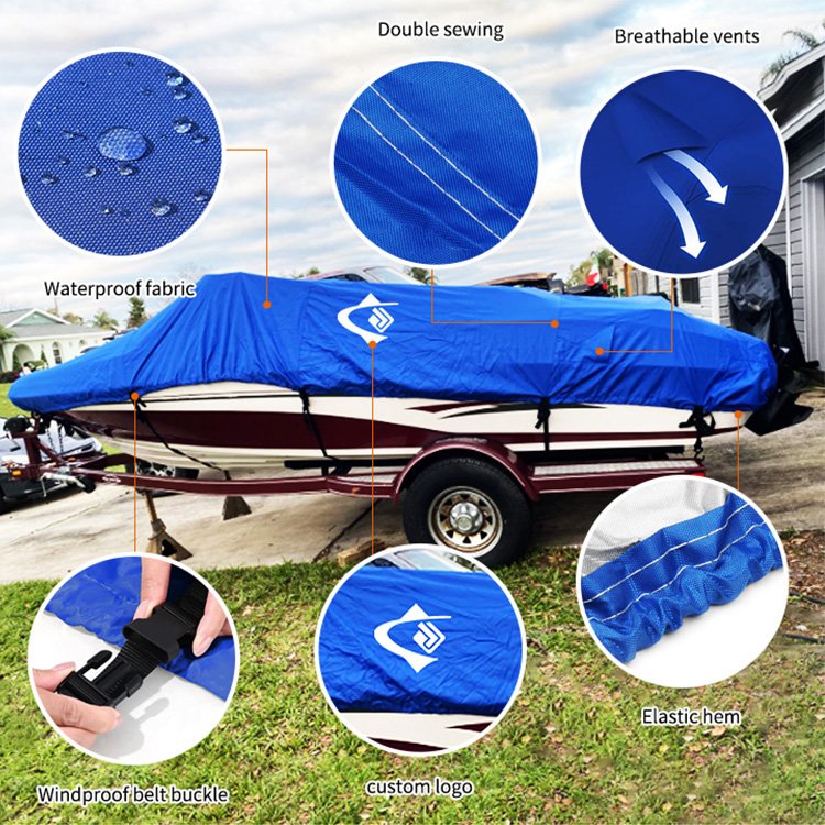 210D Pu Coated Waterproof V-Type Boat Cover Dust-Proof Boat 17-19 Ft With 20-22 Ft Boat Cover Heavy Duty