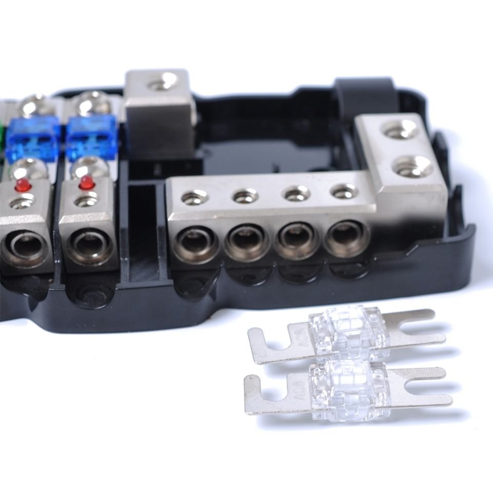 Fused Power Distribution Block Car Audio 4 Way MIDI(Mini-ANL) Fuse Block 12V 0/4 Gauge With Ground for Auto UTV Boat Stereo Amp
