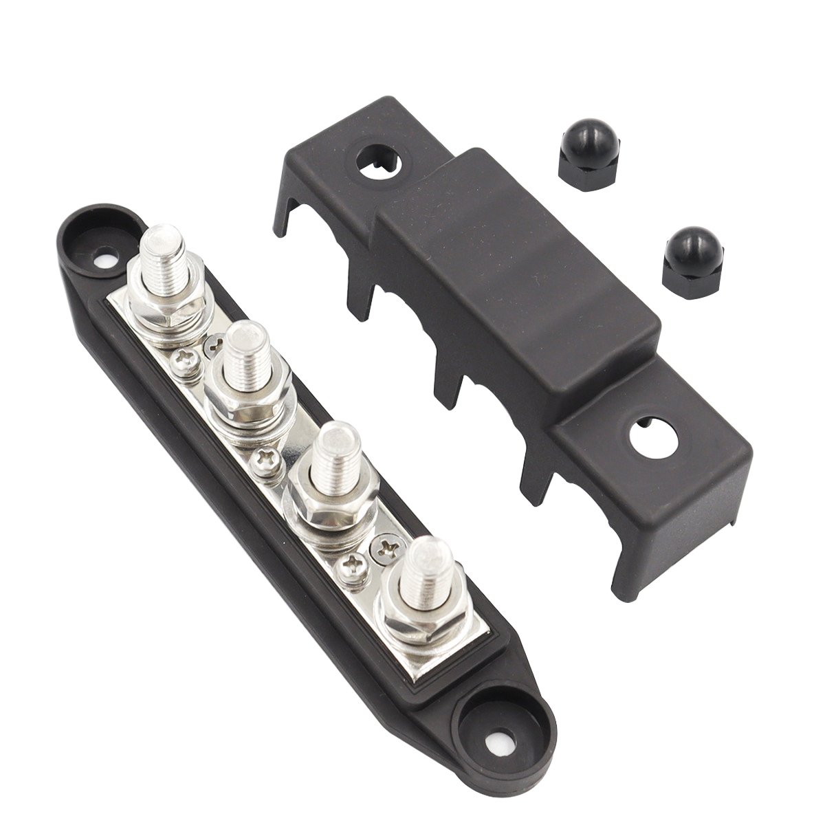 250A Big Current 4 Stud 3/8" M10 Post Battery Power Distribution Bus Bar Terminal Block With Cover for Car RV Marine